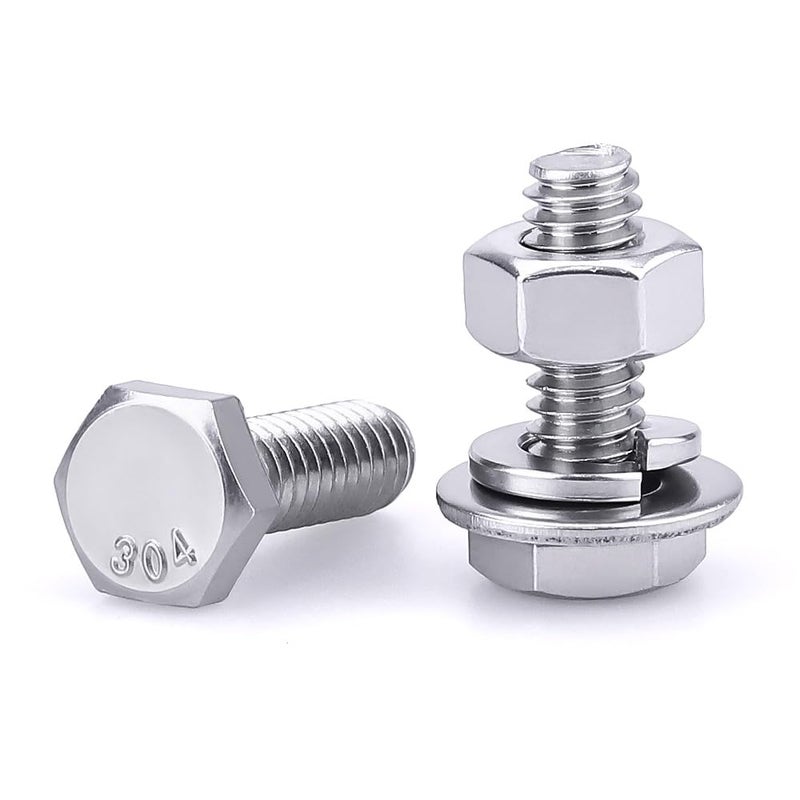 EASTLO (10 Sets) 1/4-20 x 3/4" Hex Bolt and Nut Kit, 304 Stainless Steel (18-8), Fully Threaded, Flat & Lock Washers Included - Image 1